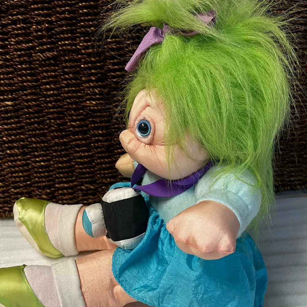 Vintage Norfin ParaCutes Troll Doll with Green Hair Tourist with Camera Plush